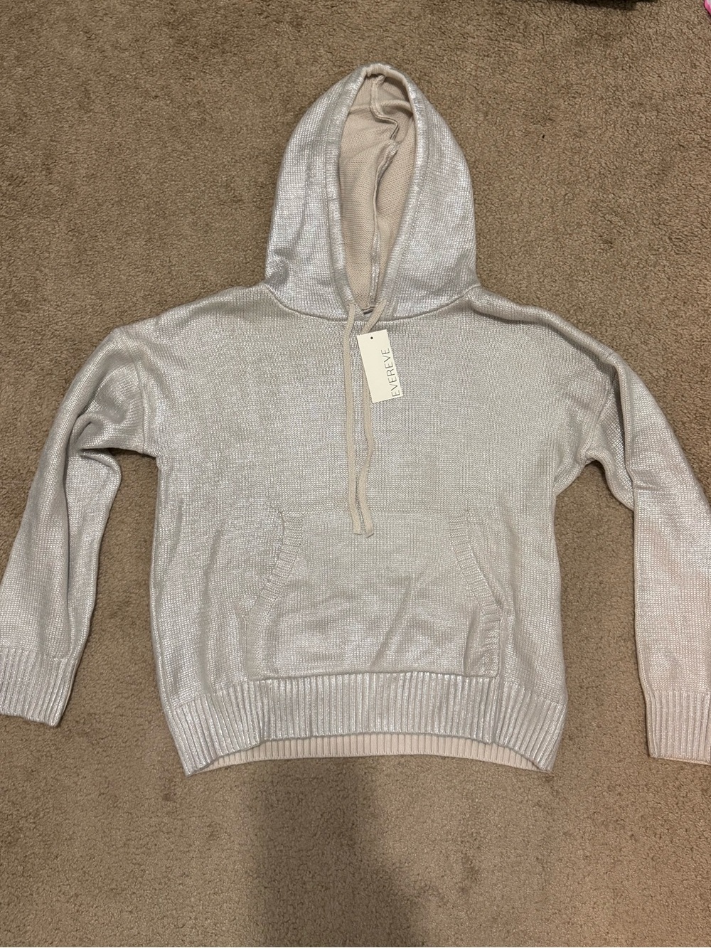 NWT- Evereve- Light Metallic Knit Hoodie - Shimmery Pearl